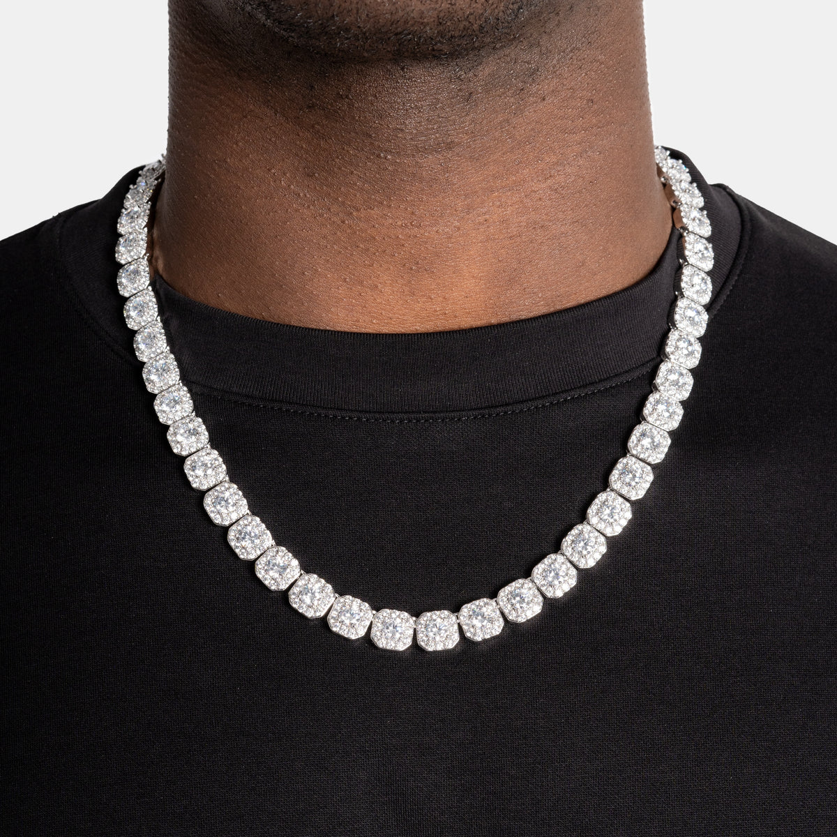 Clustered Tennis Chain White Gold