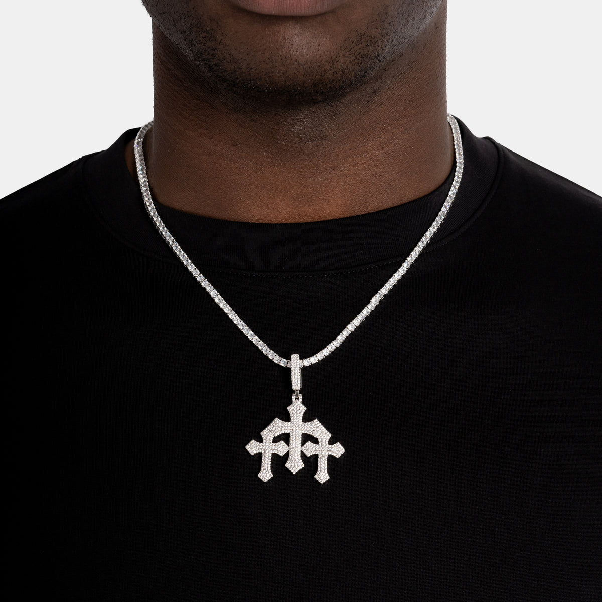 Triple Cross Pendant White Gold