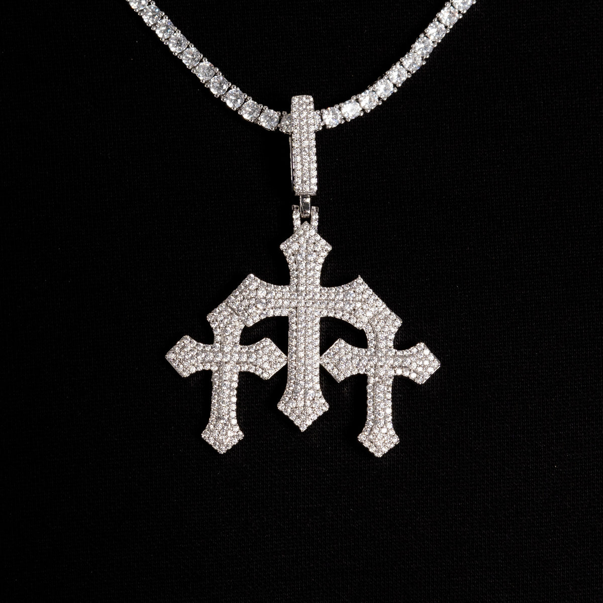 Triple Cross Pendant White Gold