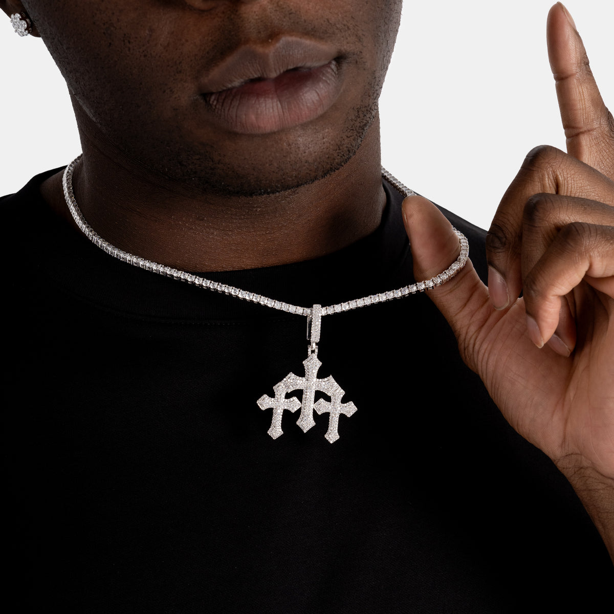 Triple Cross Pendant White Gold