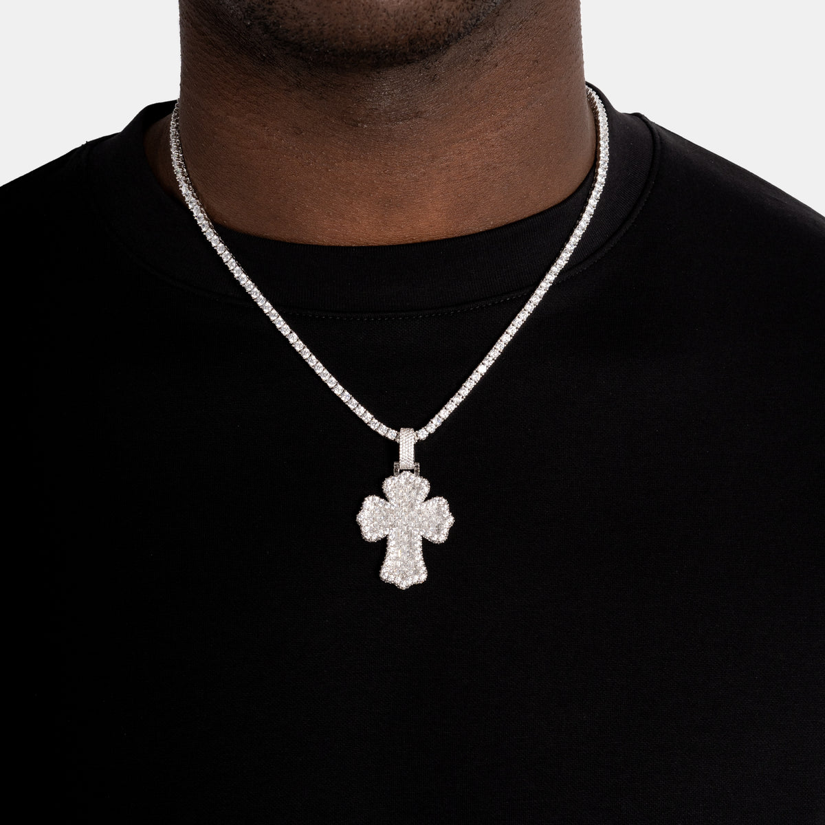 Baguette Cross Pendant White Gold