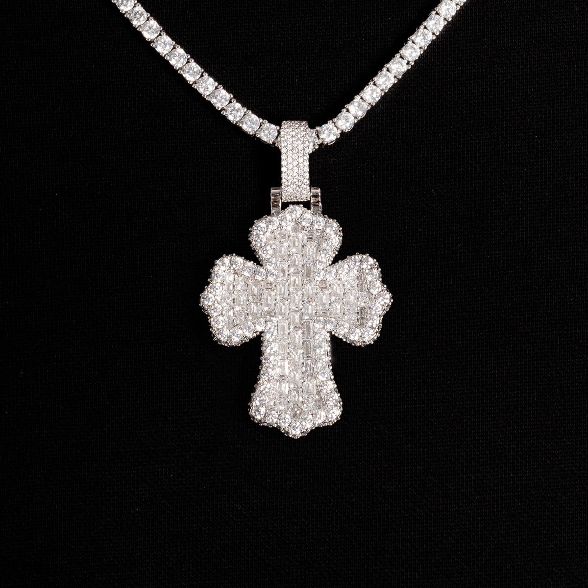 Baguette Cross Pendant White Gold