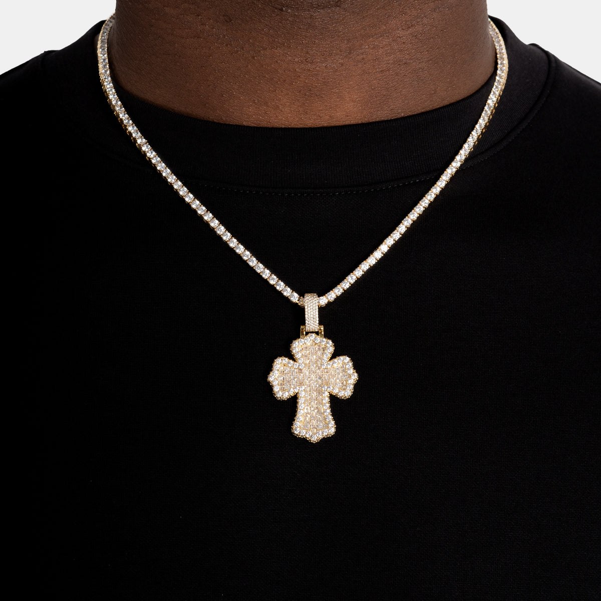 Baguette Cross Pendant Gold