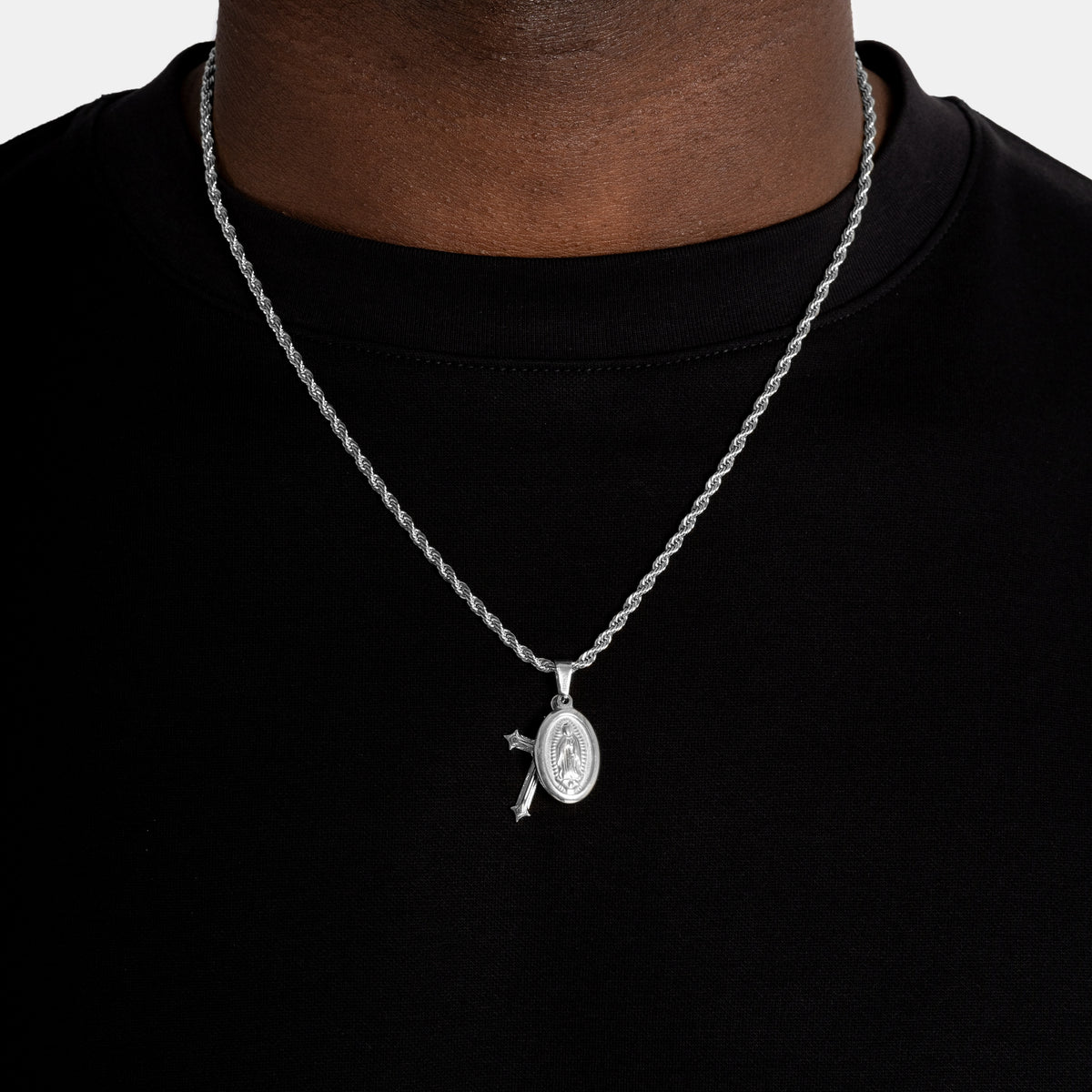 St.Mary & Cross Pendant White Gold