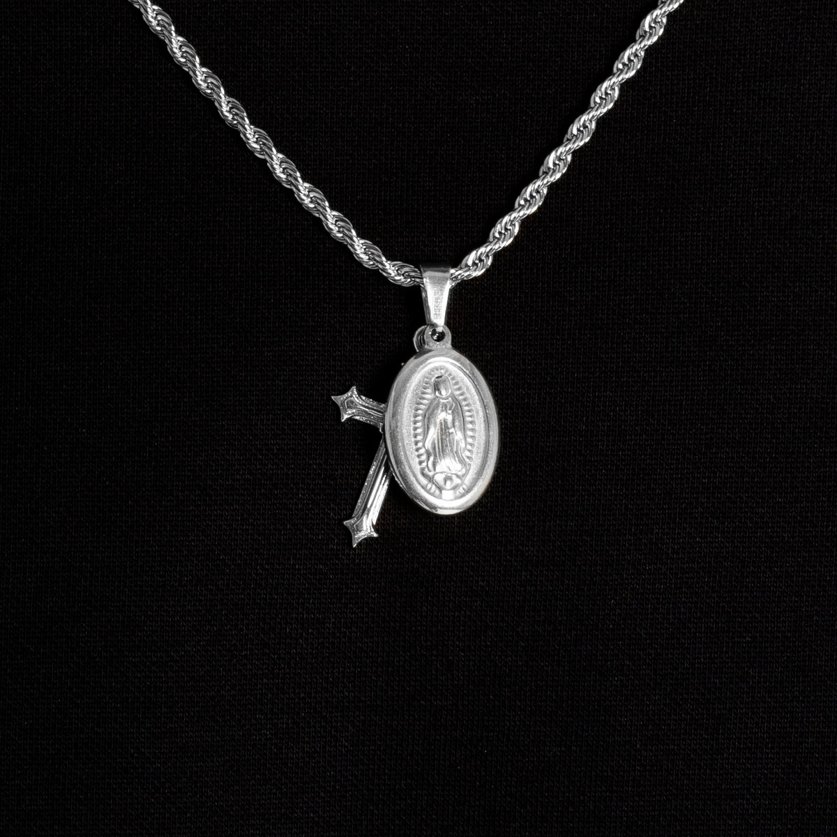 St.Mary & Cross Pendant White Gold