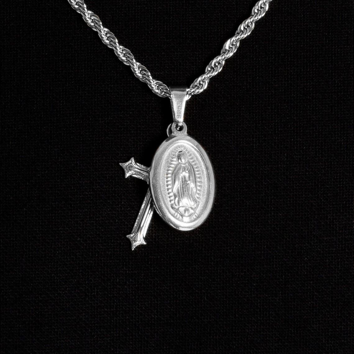 St.Mary & Cross Pendant White Gold