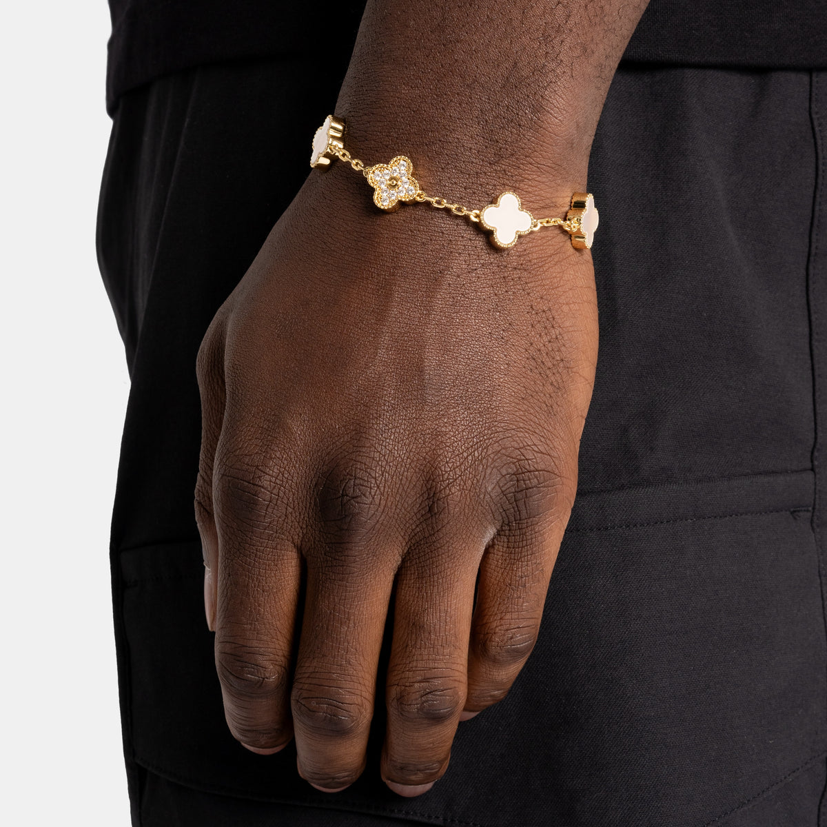 Moissanite Pearl Clover Bracelet Gold