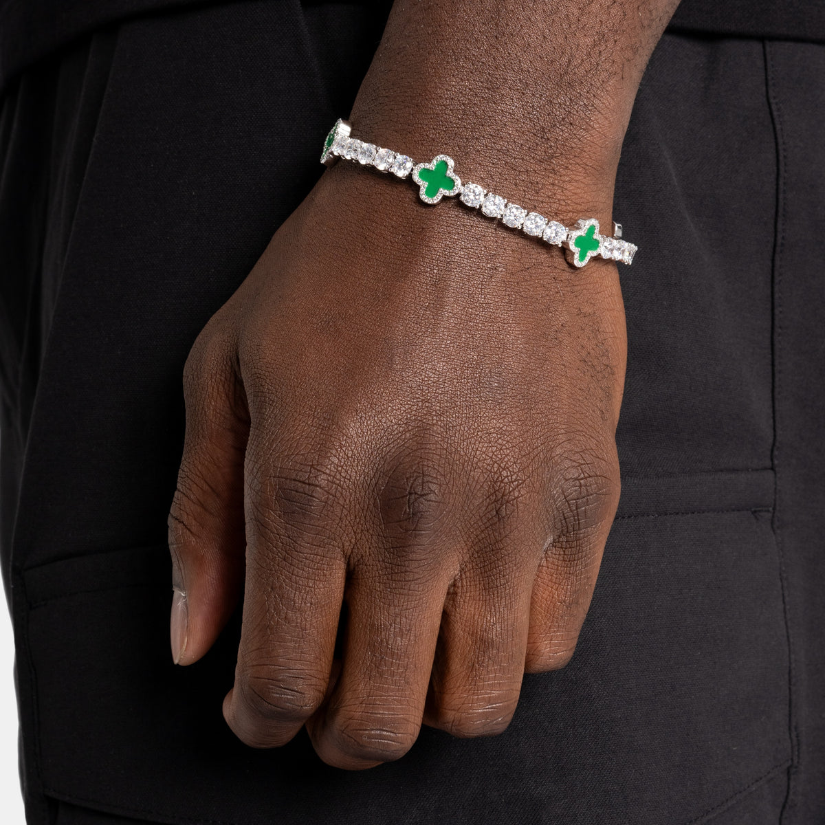 Green Clover Tennis Bracelet White Gold