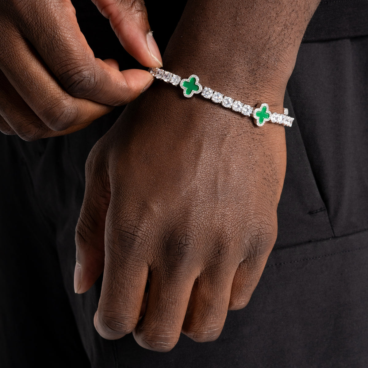 Green Clover Tennis Bracelet White Gold