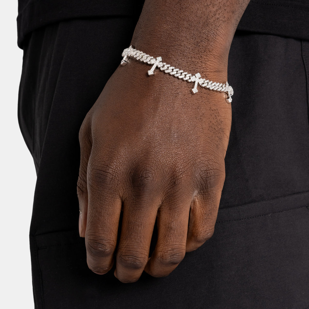 Cross Cuban Bracelet White Gold