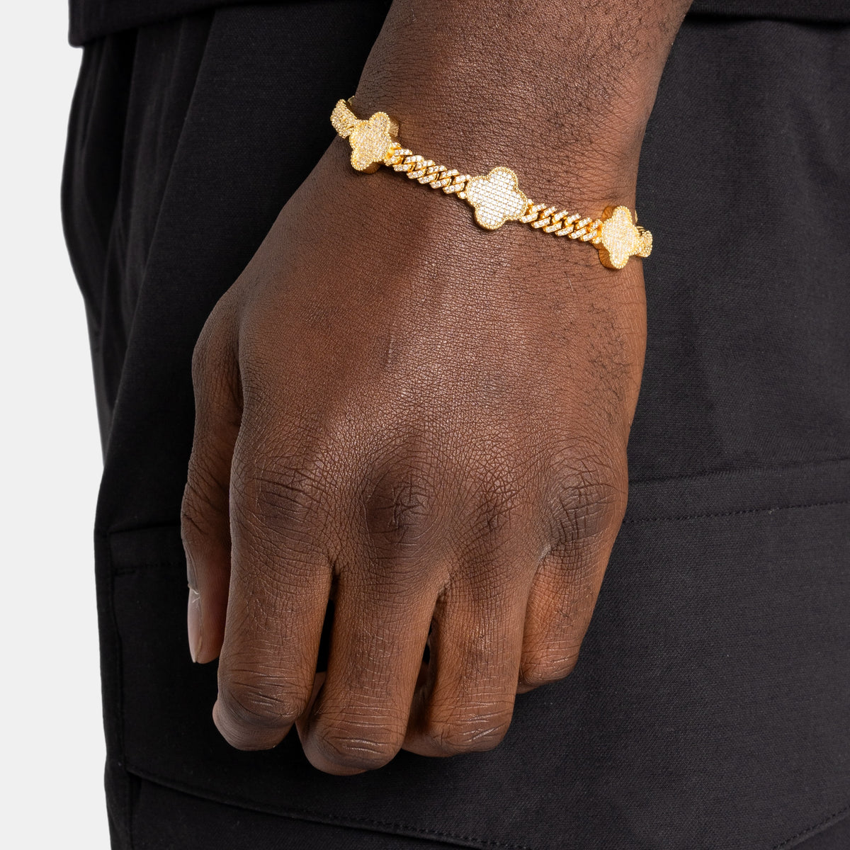 Clover Prong Cuban Bracelet 18k Gold