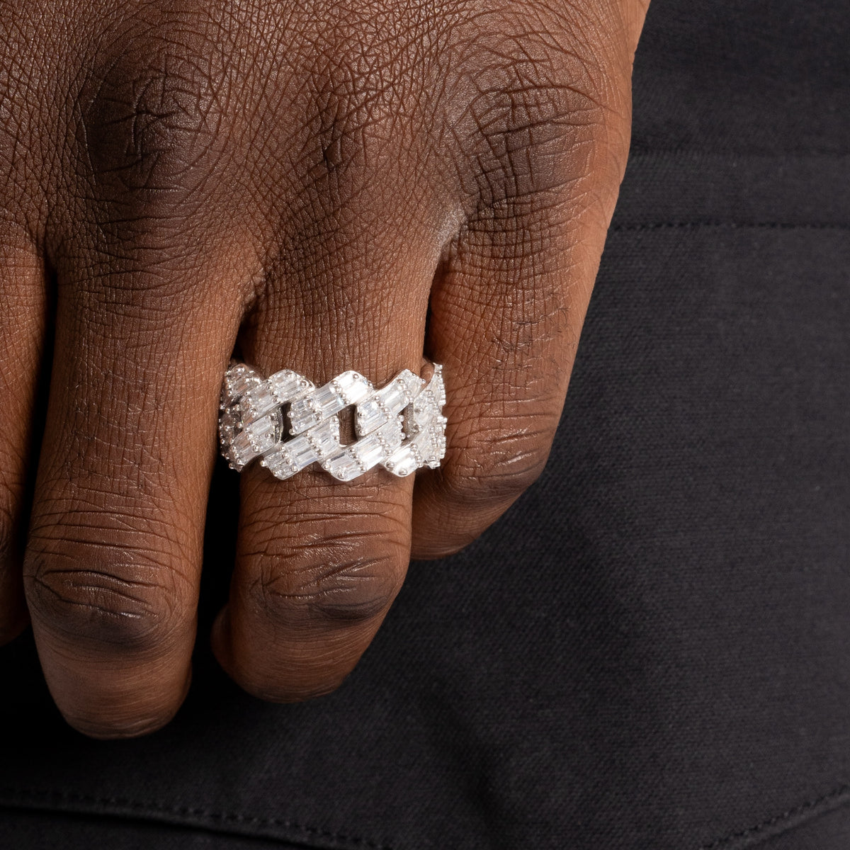 Baguette Prong Cuban Ring White Gold