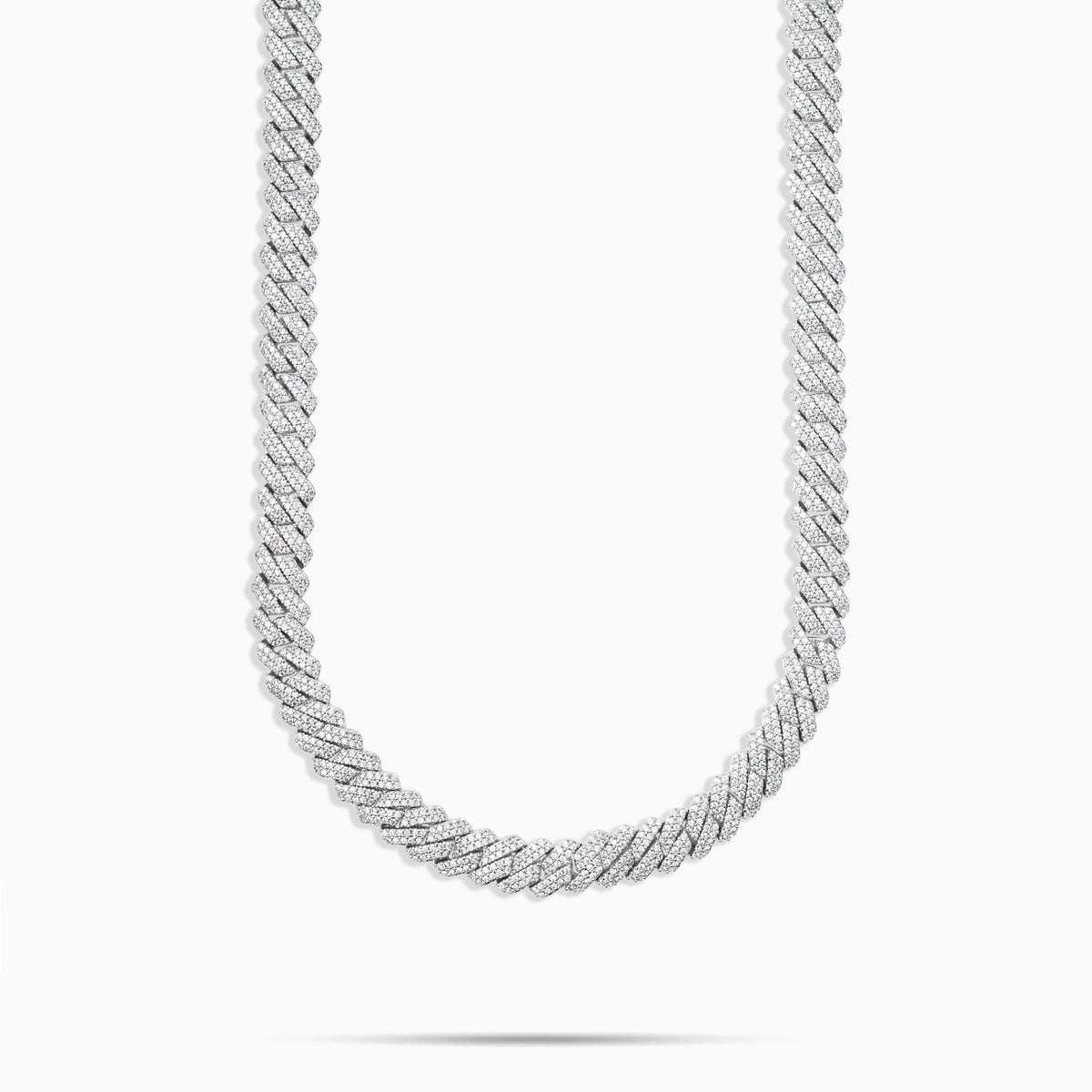 8mm Diamond Prong Cuban Chain White Gold