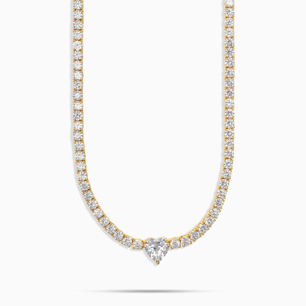 3mm Centered Heart Tennis Chain 18k Gold