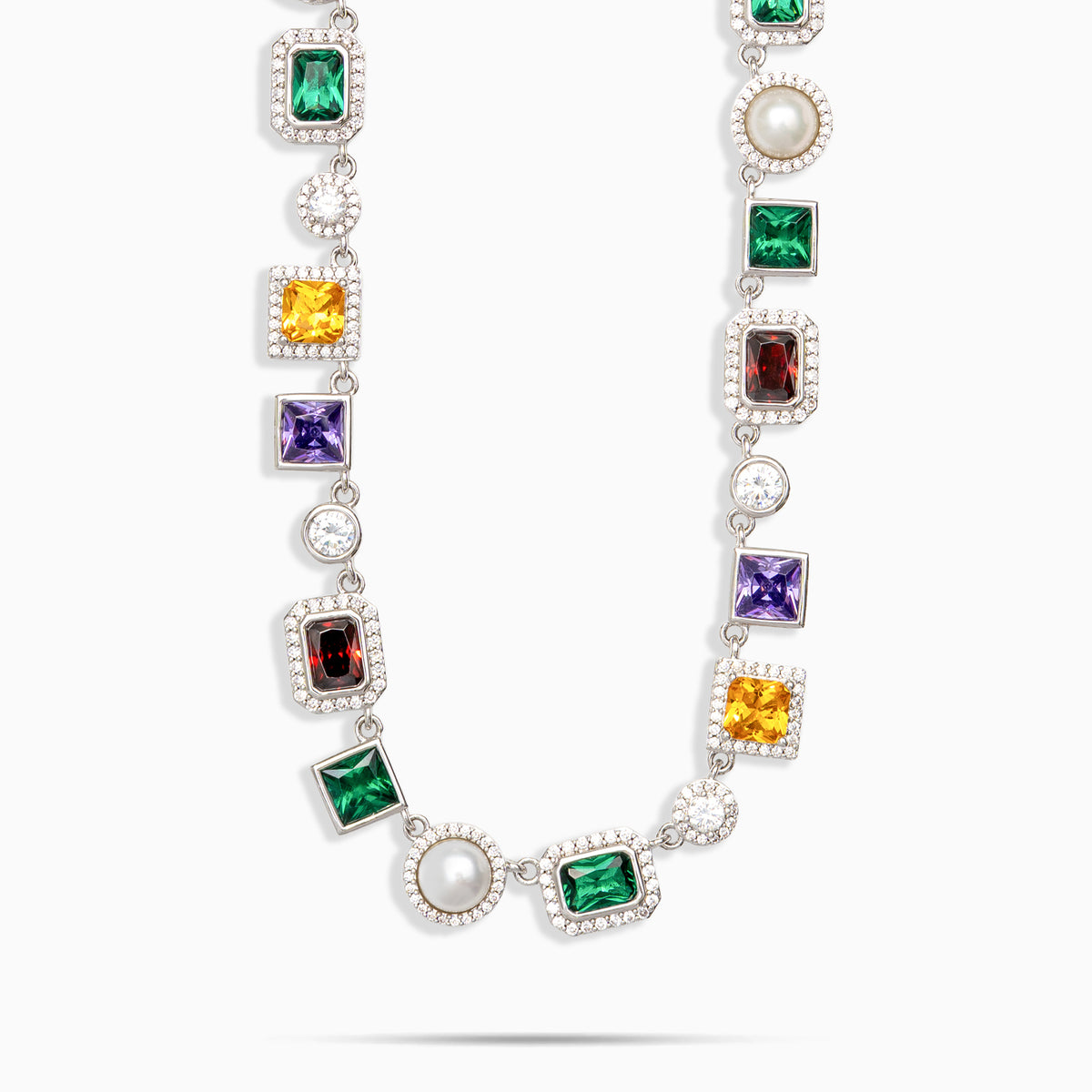 Multi Gemstone Chain White Gold