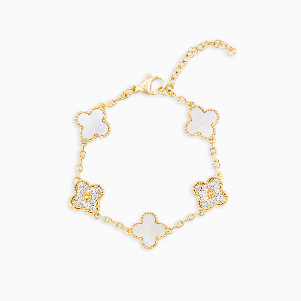 Moissanite Pearl Clover Bracelet Gold