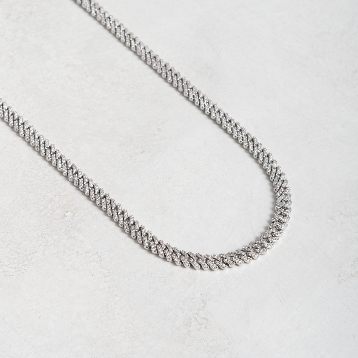 5mm Diamond Prong Cuban Chain White Gold