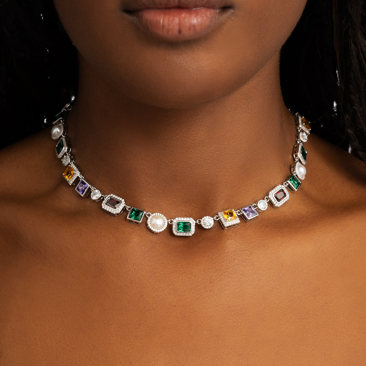 Multi Gemstone Chain White Gold