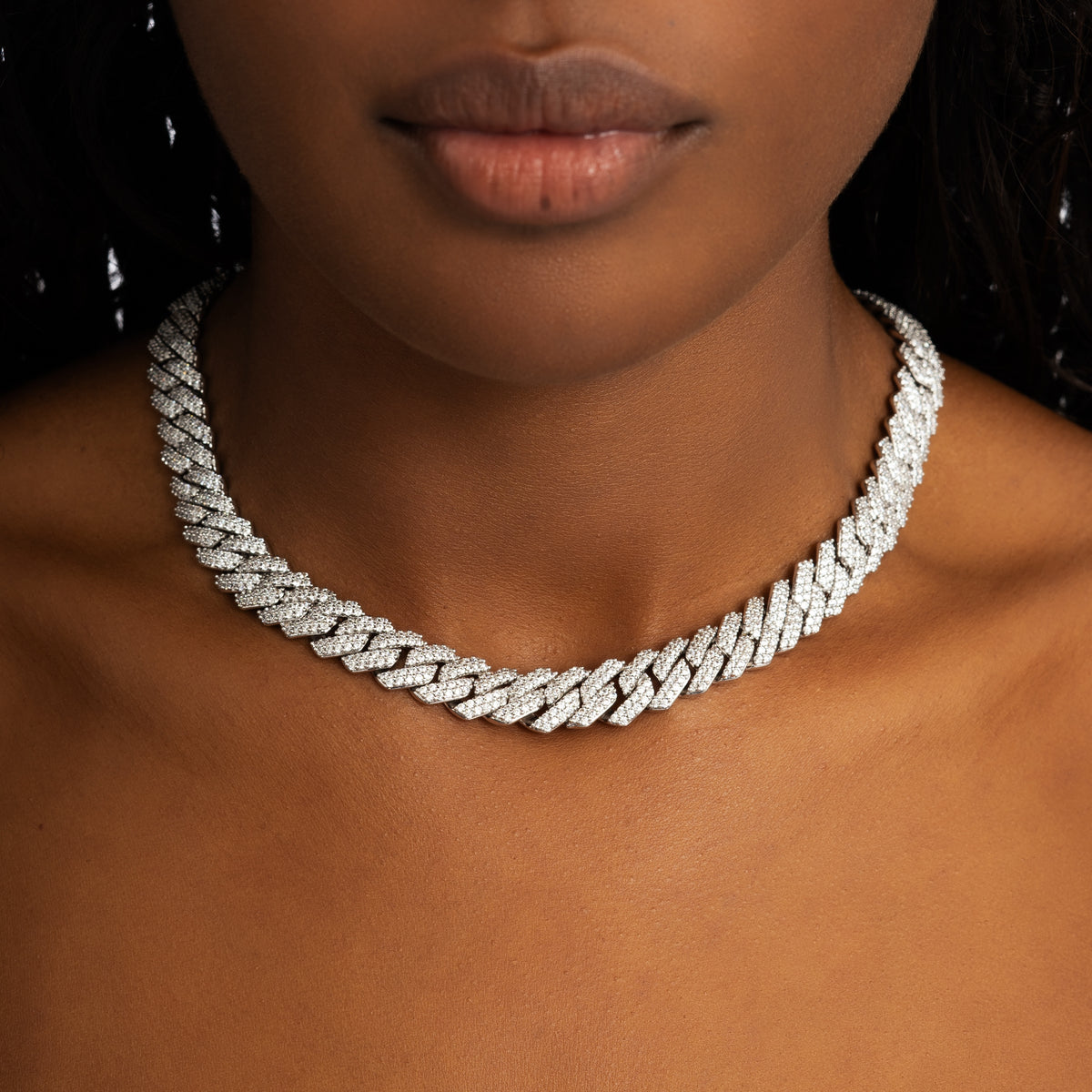 Womens Gold Cuban Link Chain | 12mm Diamond Prong - 6 ICE