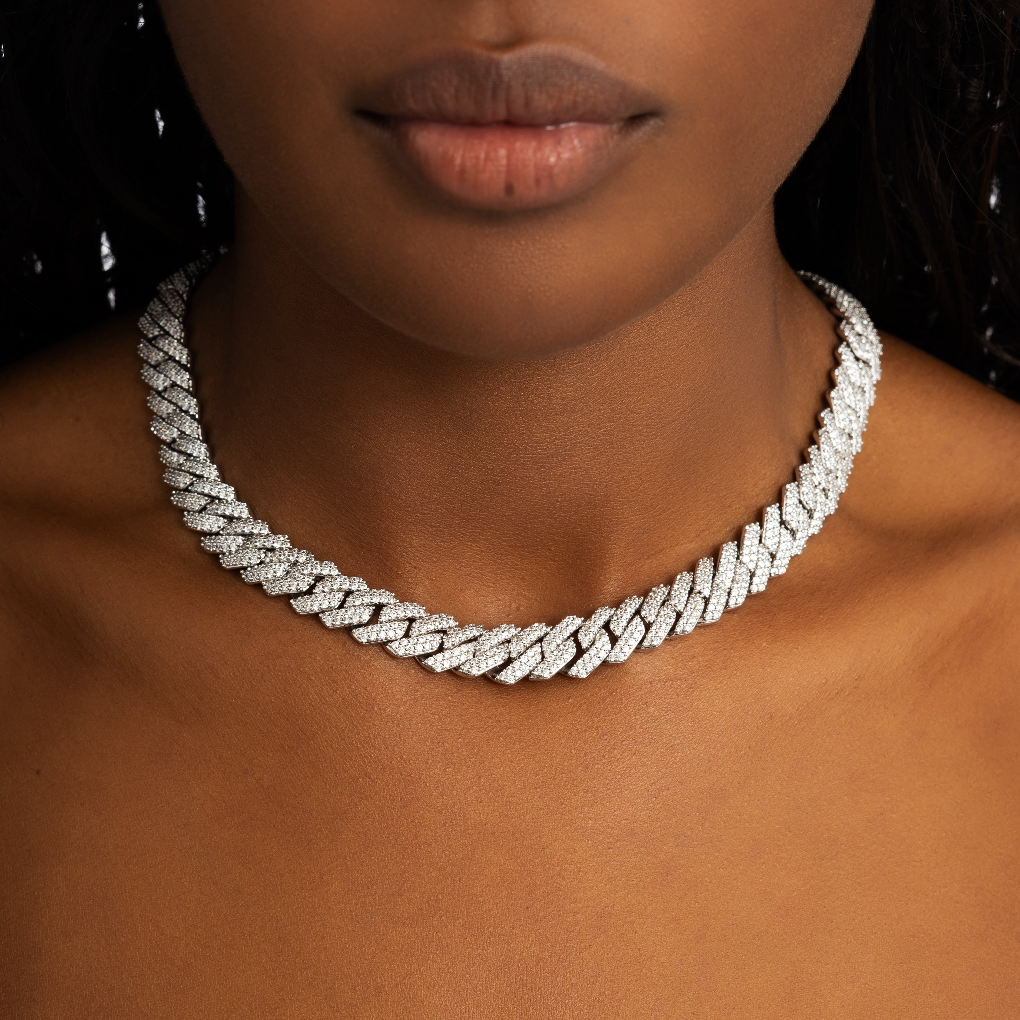 Women's Cuban Link Chain With Diamonds 12mm Moissanite Cuban