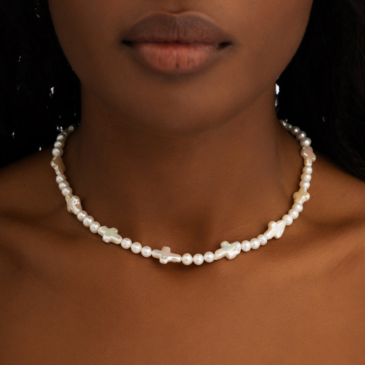 Cross Freshwater Pearl Chain