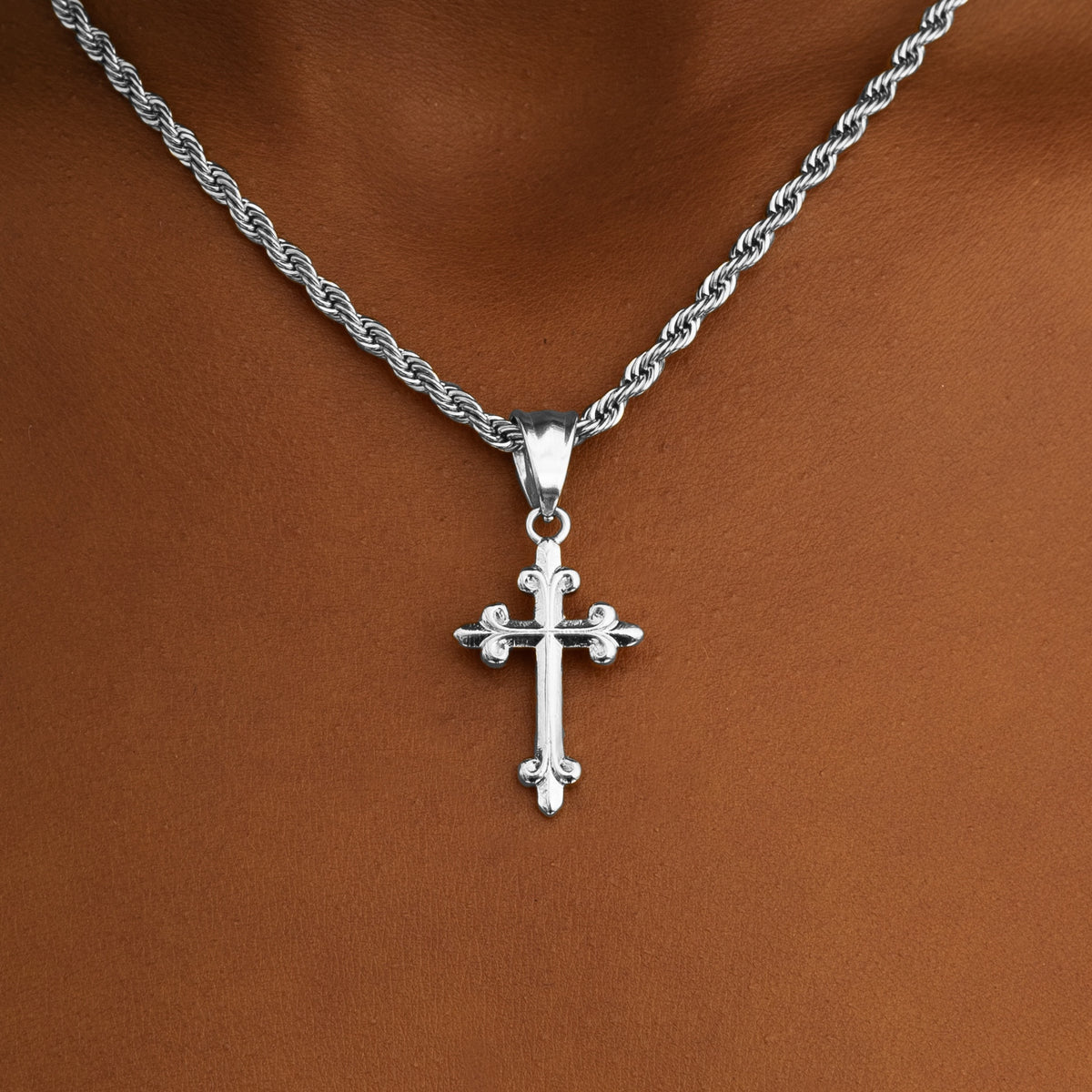 Floral Cross Pendant White Gold