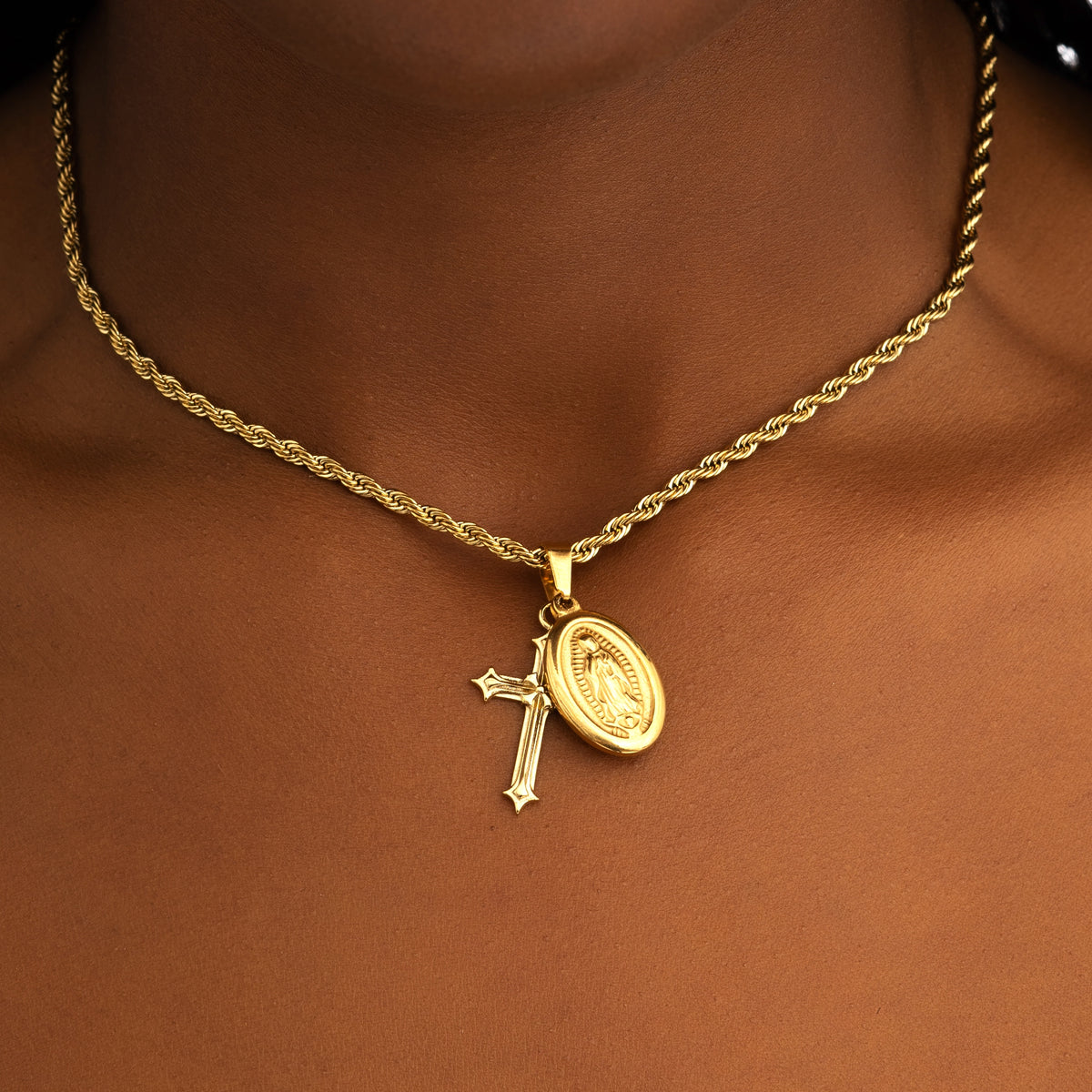 St.Mary & Cross Pendant 18k Gold