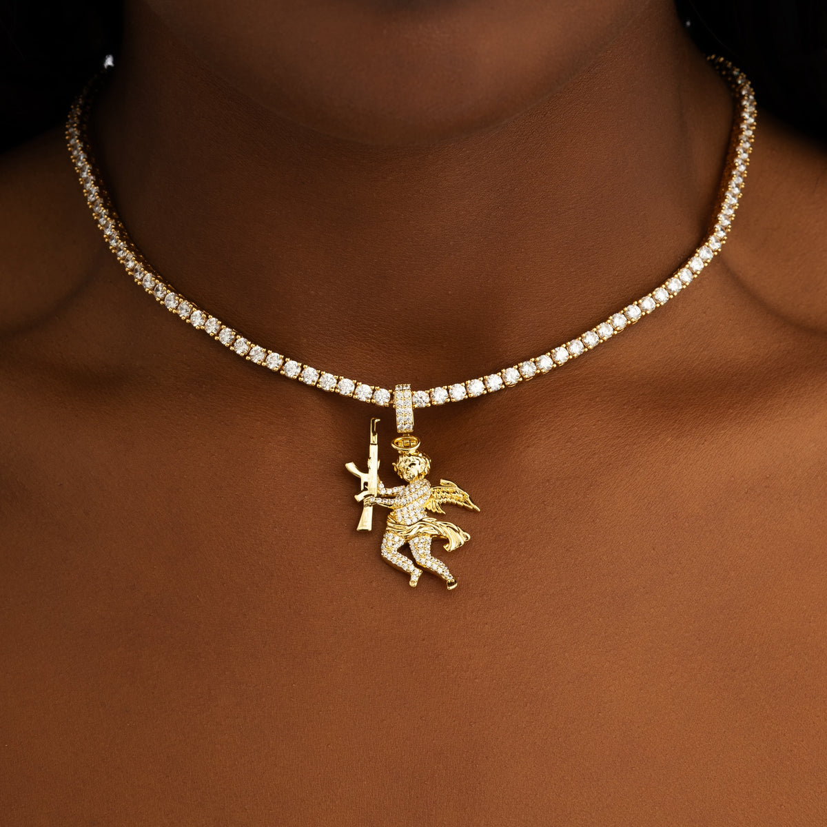 Iced Baby Angel Pendant 18k Gold