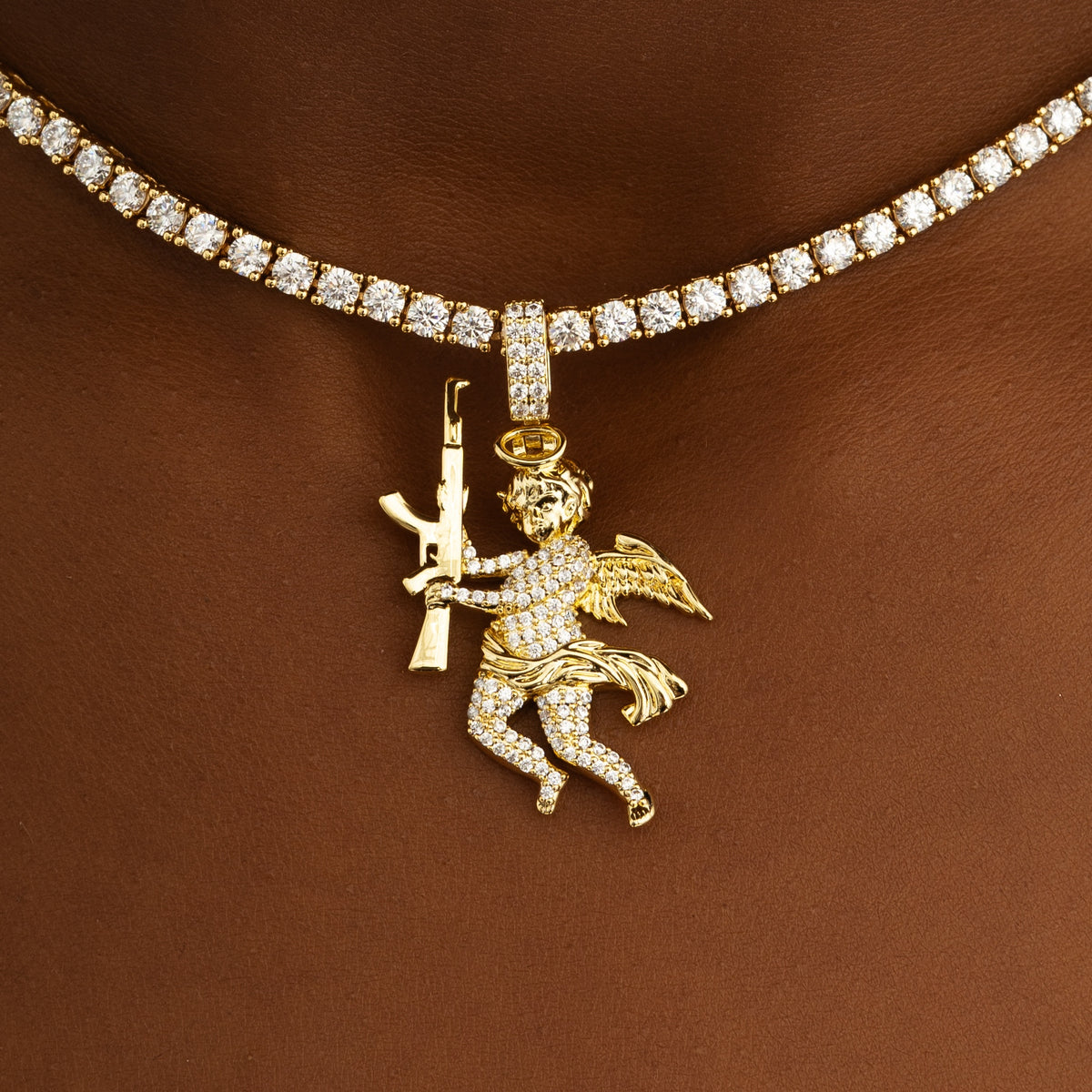 Iced Baby Angel Pendant 18k Gold