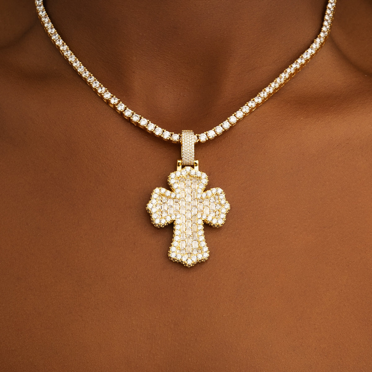 Baguette Cross Pendant 18k Gold