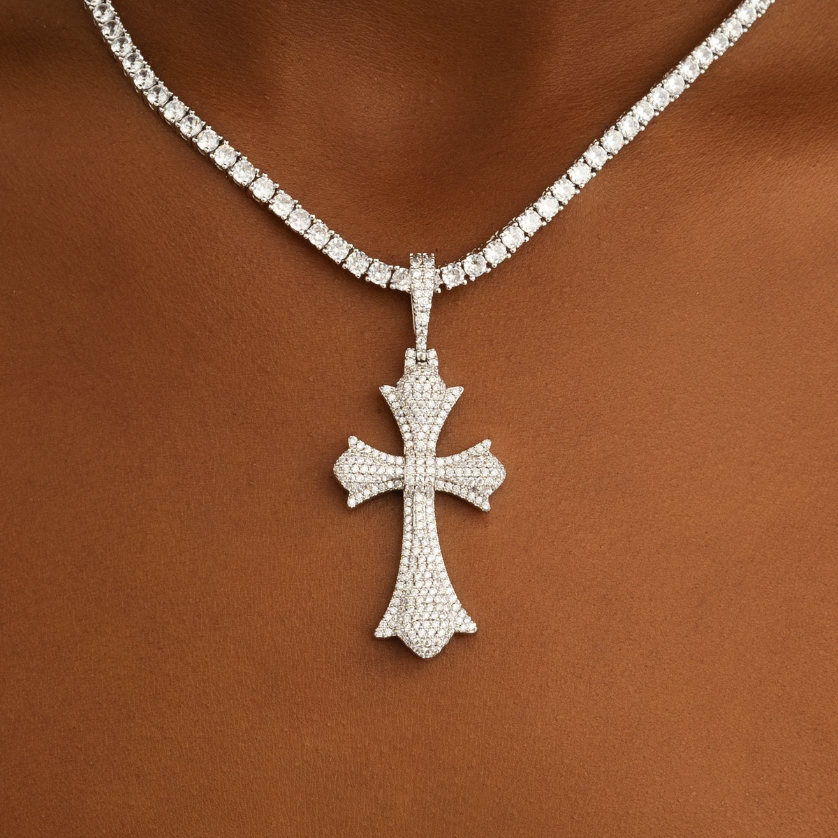 Chrome Cross Pendant White Gold