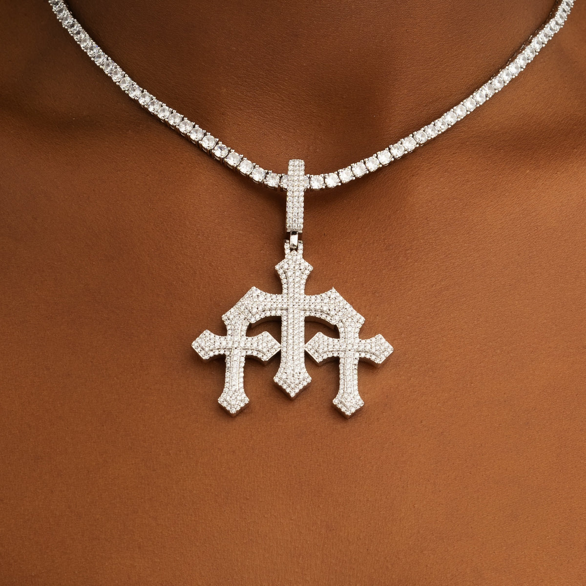 Triple Cross Pendant White Gold