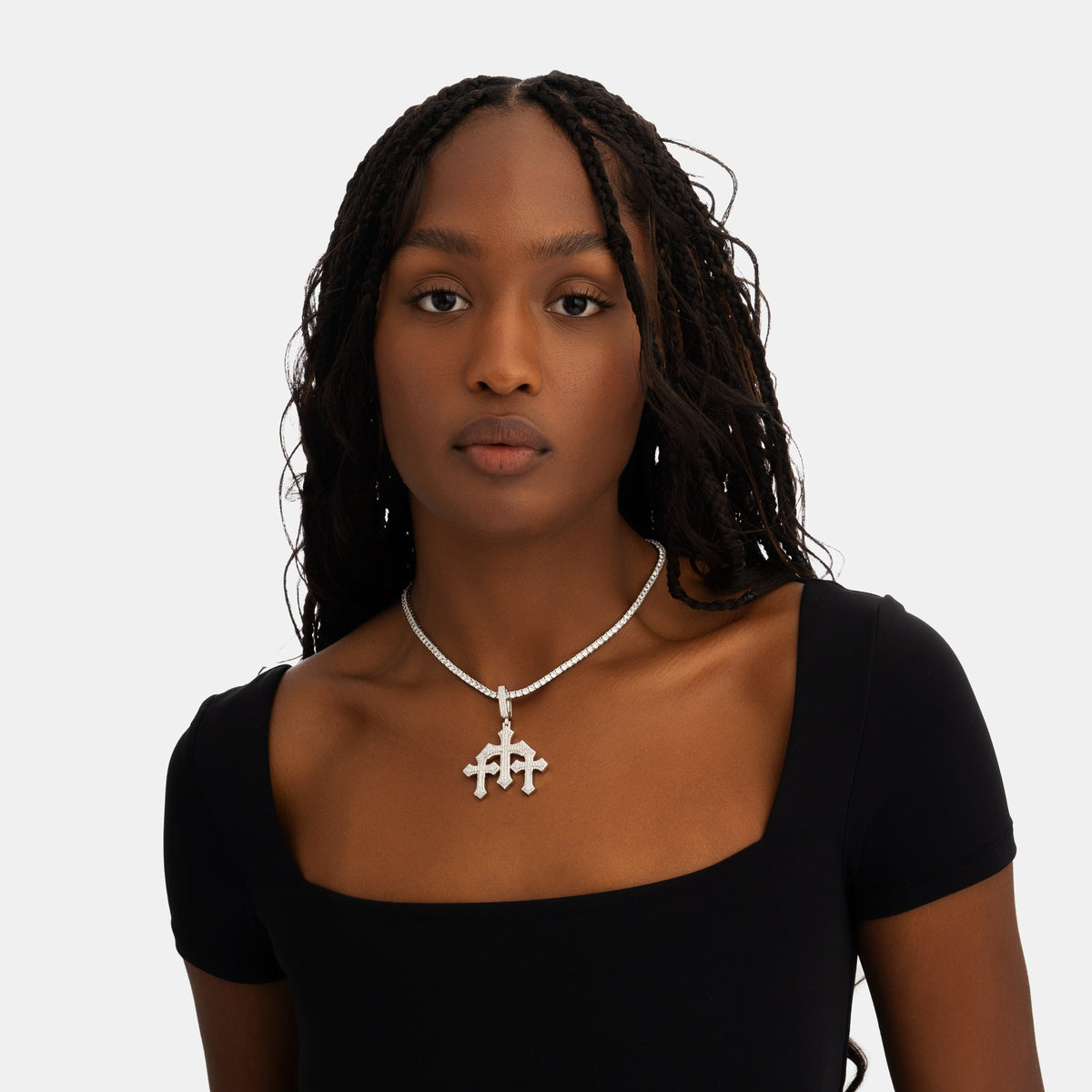 Triple Cross Pendant White Gold