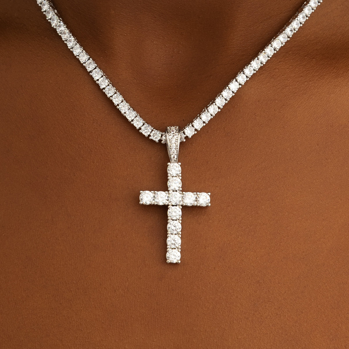 Bundle Diamond Cross & Tennis Chain White Gold