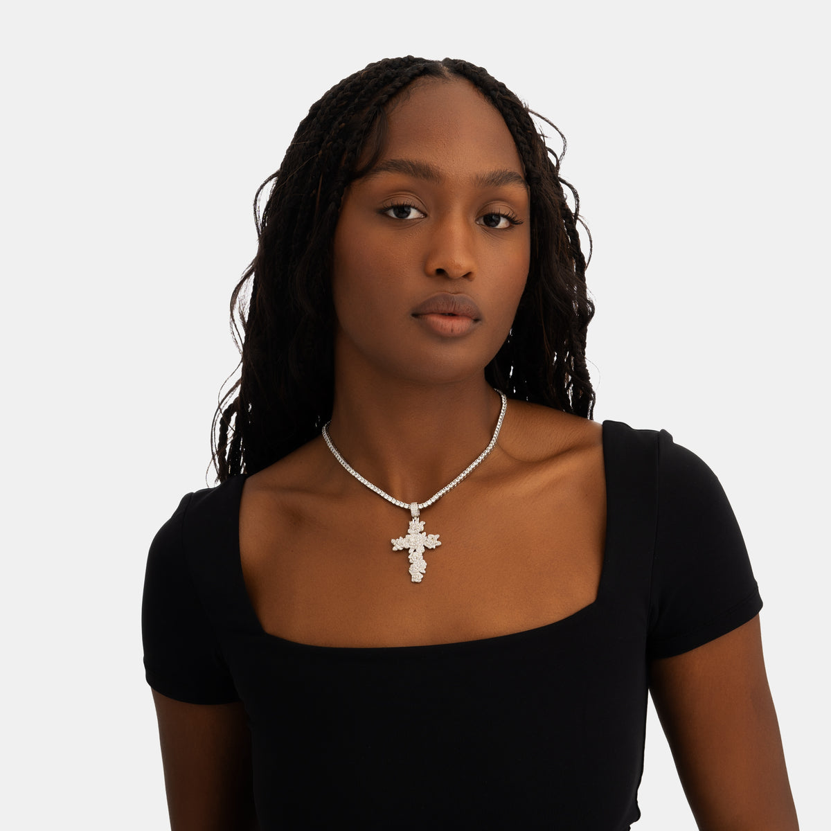 Rose Cross Pendant White Gold