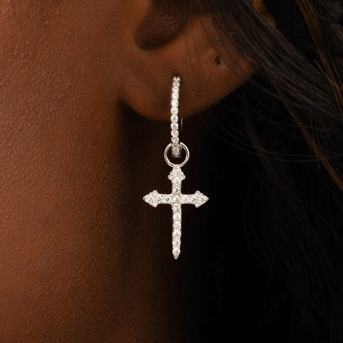 Cross Dagger Earrings White Gold