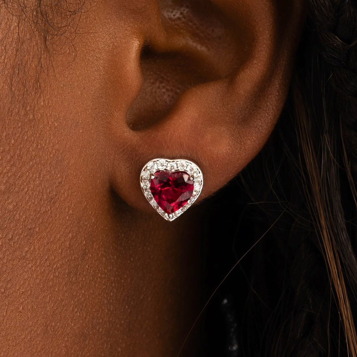 Ruby Heart Earrings White Gold