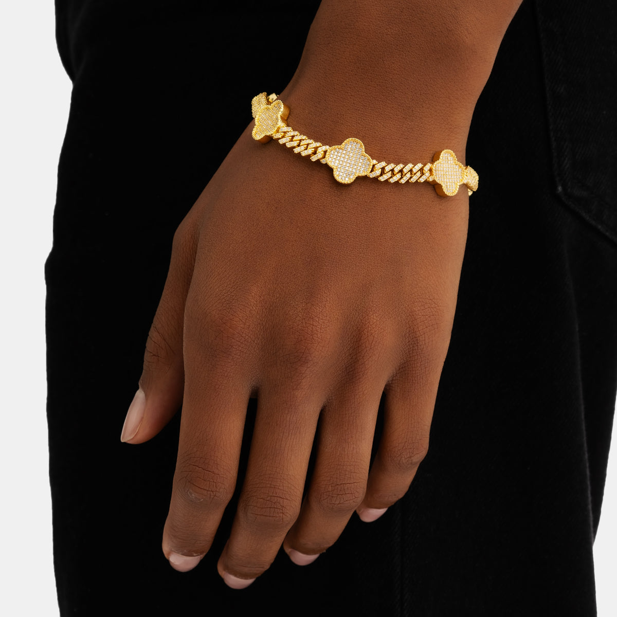 Clover Prong Cuban Bracelet 18k Gold