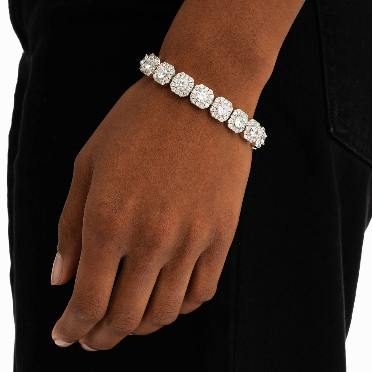 Clustered Tennis Bracelet White Gold