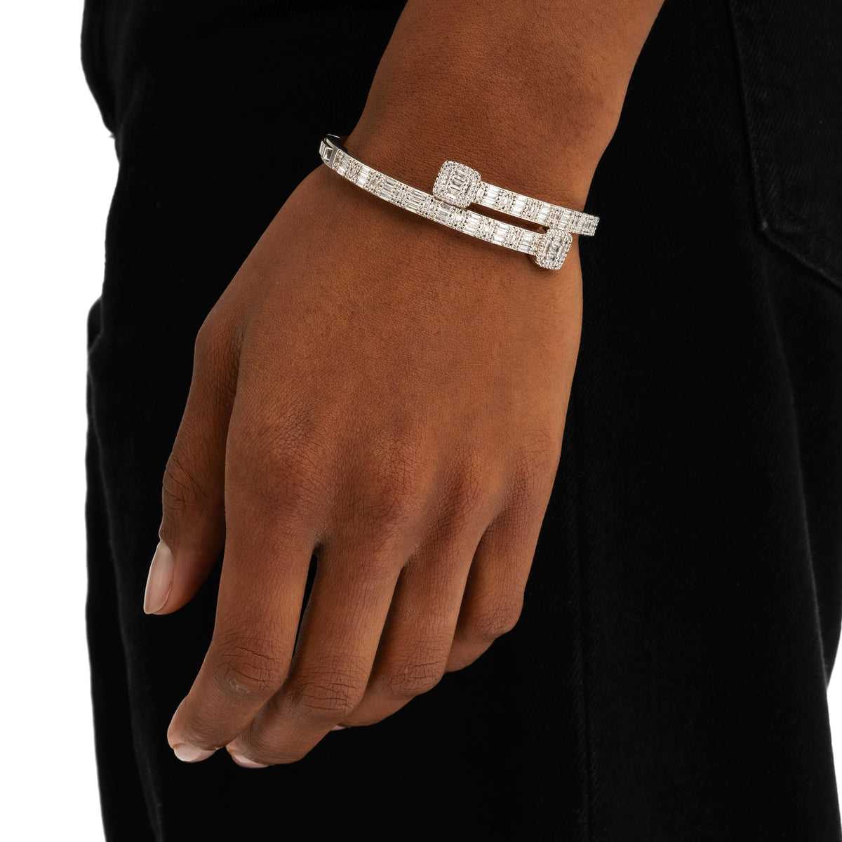 Baguette Bangle Bracelet White Gold