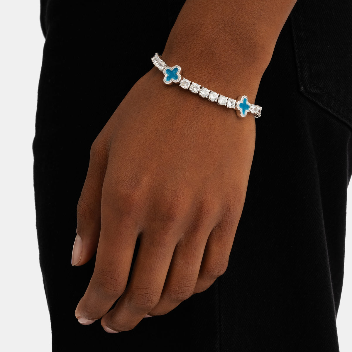 Blue Clover Tennis Bracelet White Gold