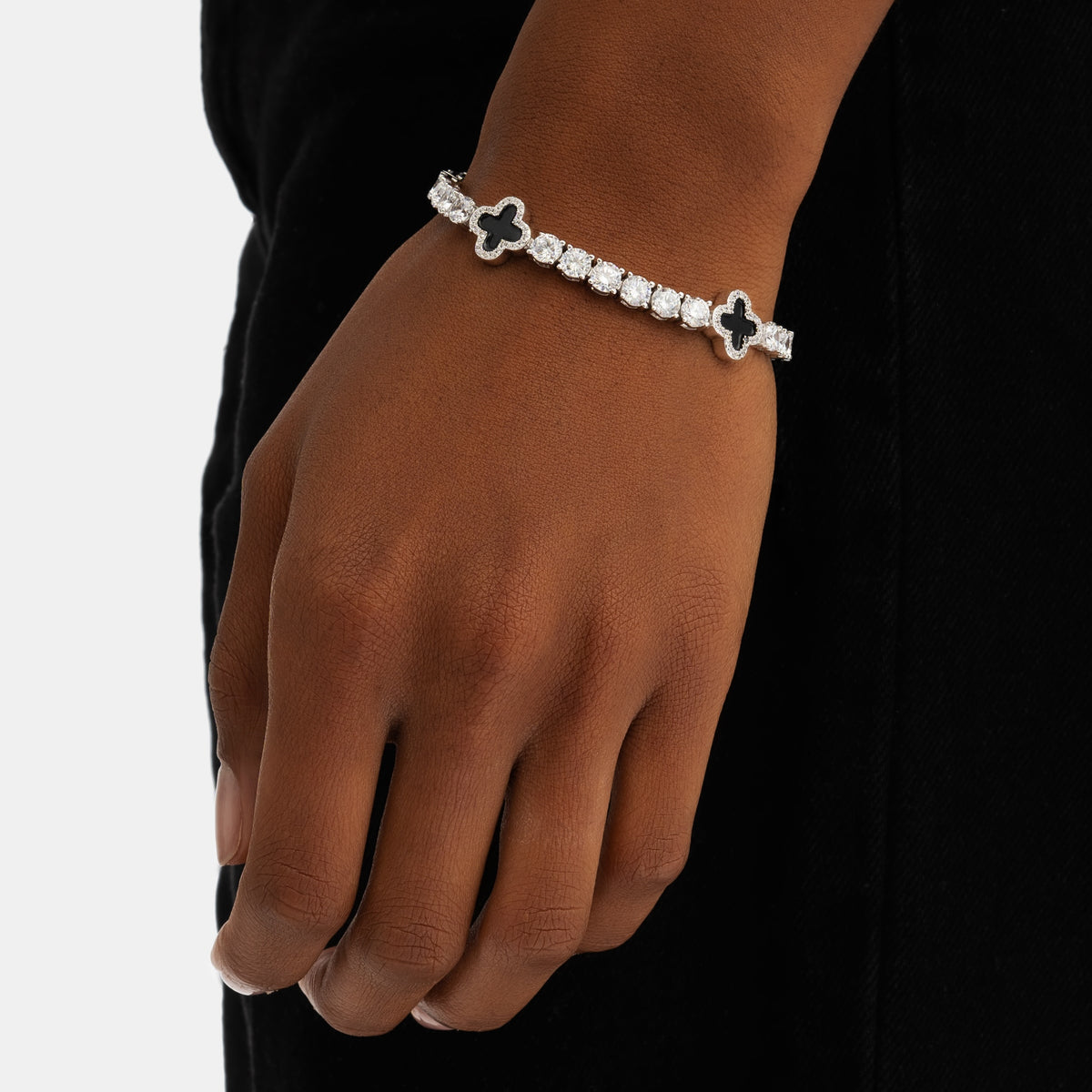 Black Clover Tennis Bracelet White Gold