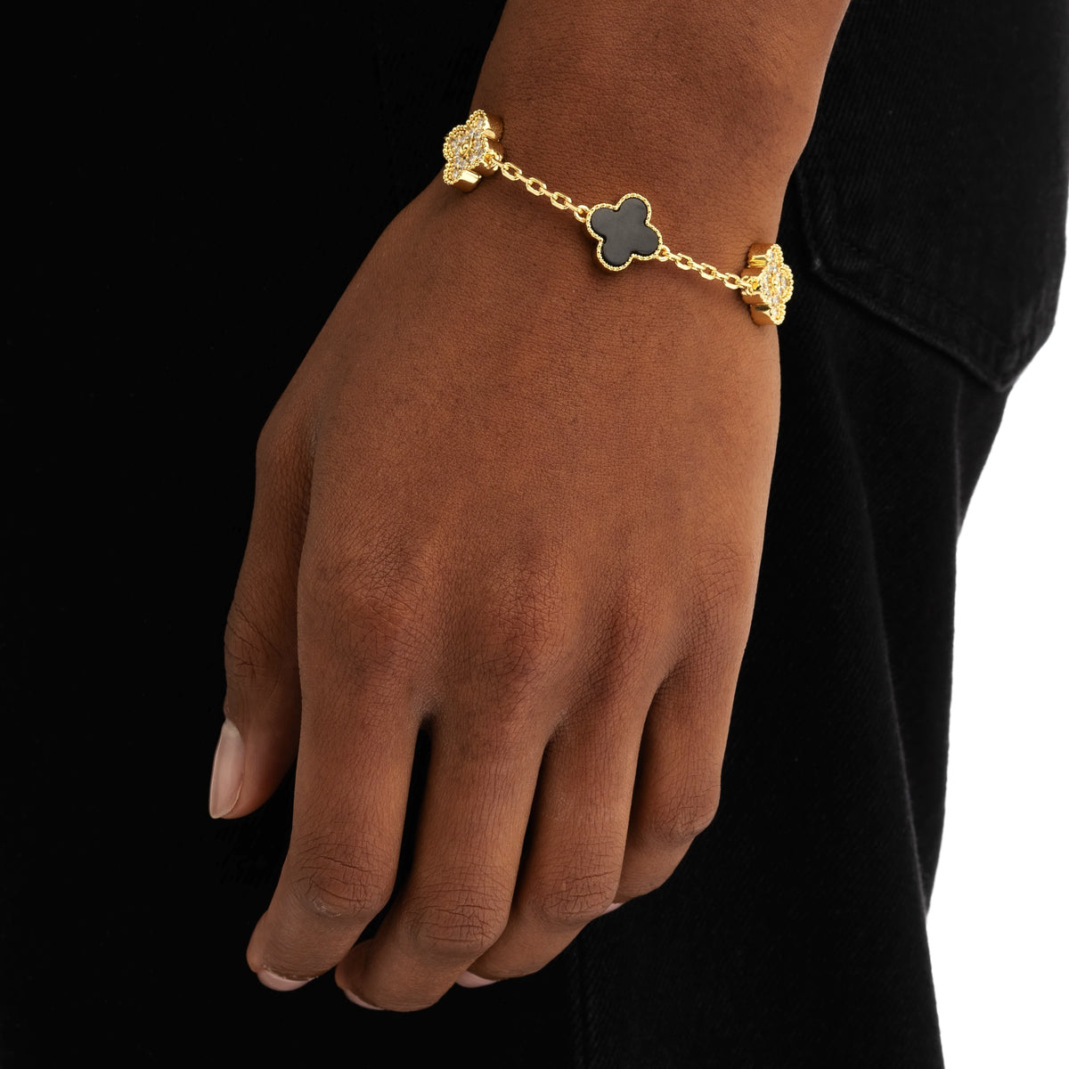 Iced Black Clover Bracelet S925 18k Gold