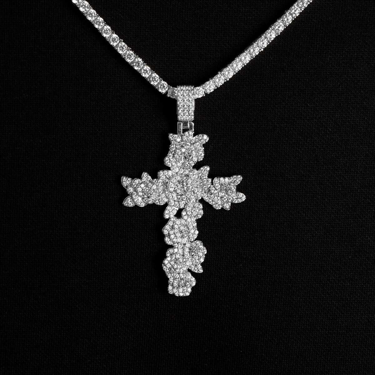 Rose Cross Pendant White Gold