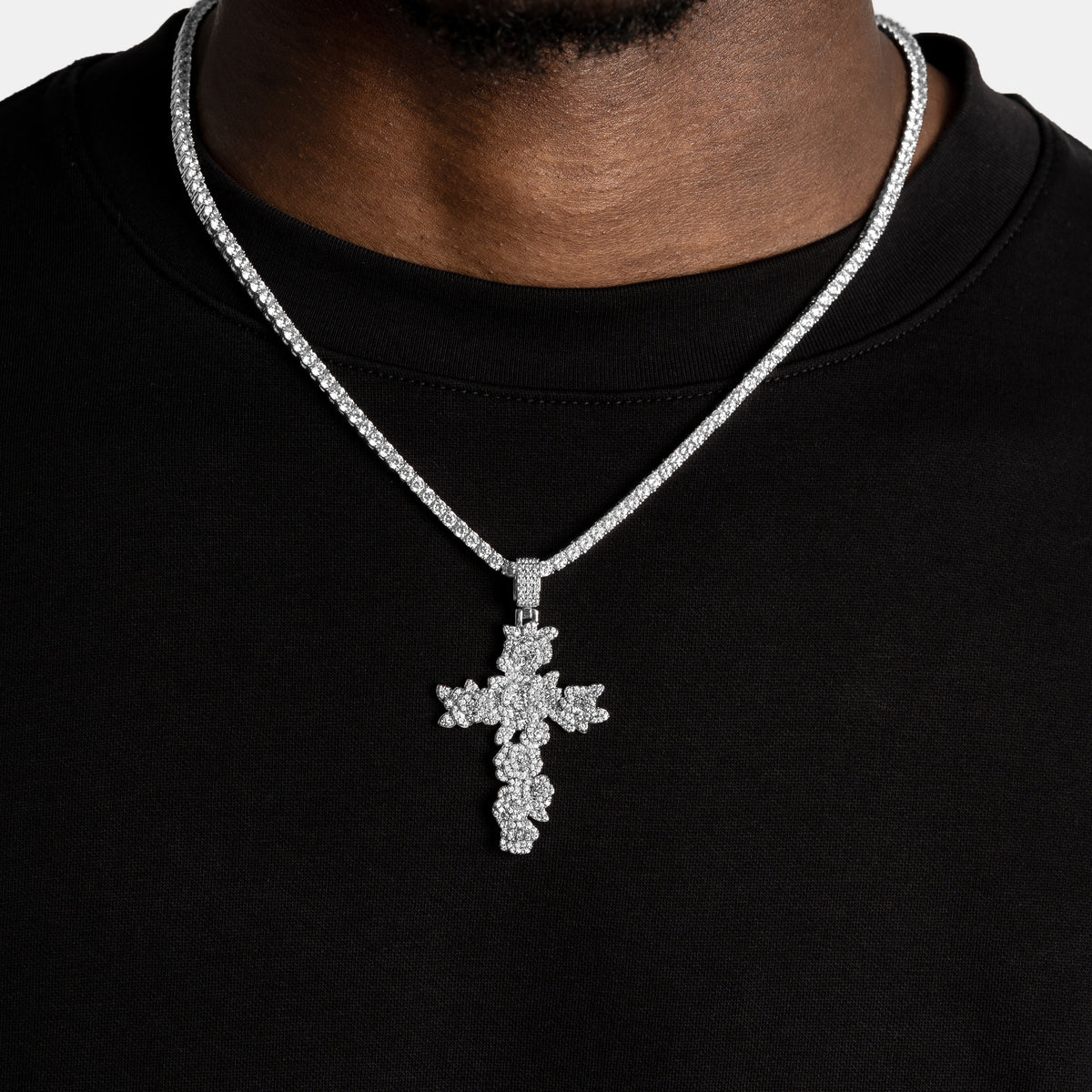 Rose Cross Pendant White Gold