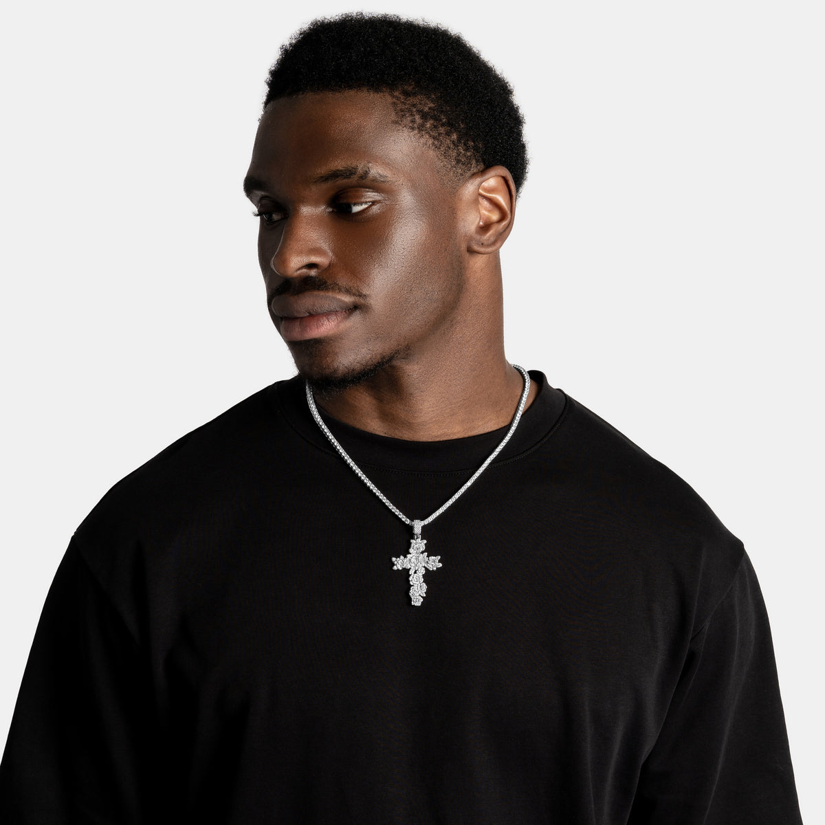 Rose Cross Pendant White Gold