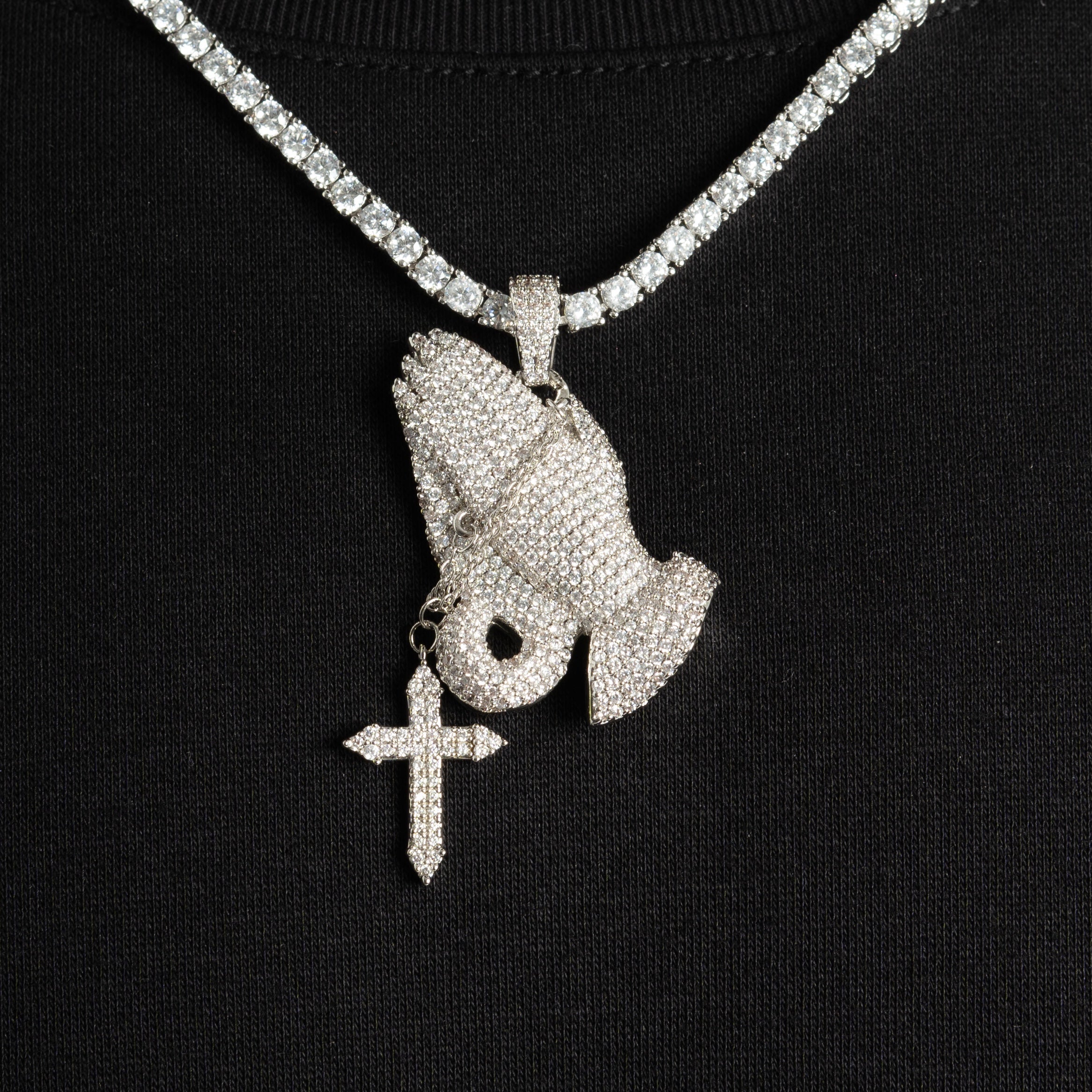 Iced Praying Hand Pendant - 6 ICE