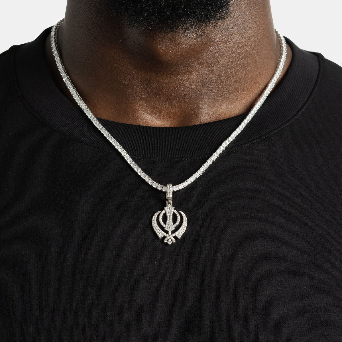 Khanda Sikh Necklace White Gold| Pendants For Men Ice ICE