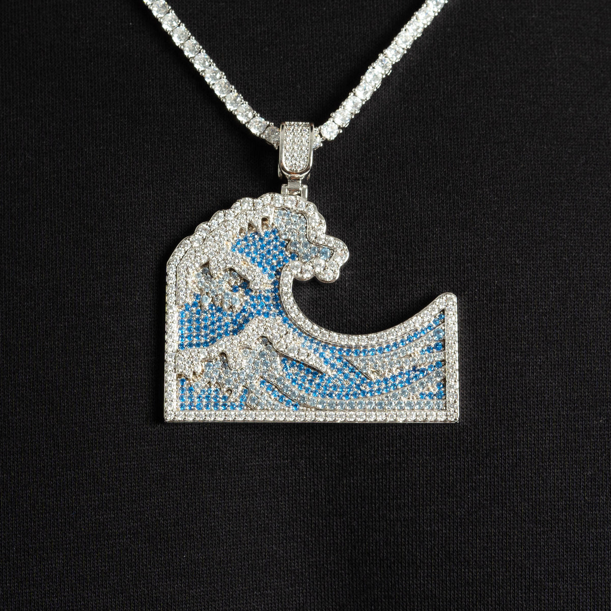 Wave Pendant w/ Blue Stones