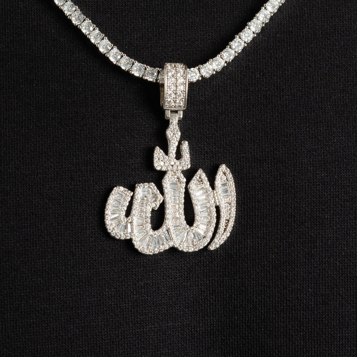 Baguette Allah Pendant White Gold